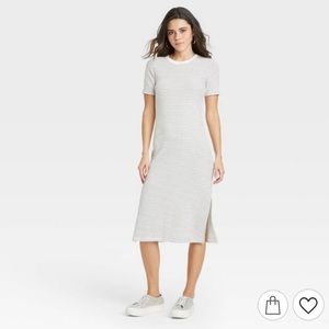 A New Day Stripped Short Sleeve Rib Knit T-Shirt Dress